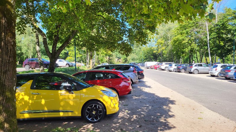 Mehrere Autos in verschiedenen Farben stehen in einer Parkbucht