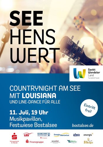 Plakat für die Countrynight am See am 11. Juli um 19 Uhr am Bostalsee