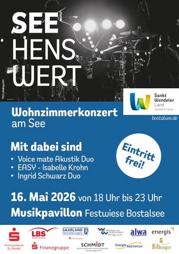 Wohnzimmerkonzert am Musikpavillon auf der Festwiese am Bostalsee. Am 16. Mai von 18 bis 23 Uhr