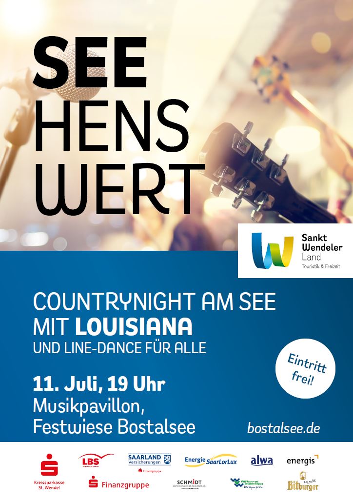 Plakat für die Countrynight am See am 11. Juli um 19 Uhr am Bostalsee