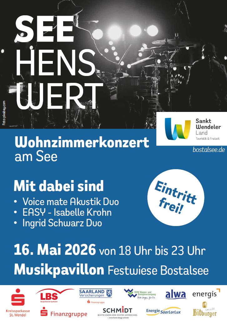 Wohnzimmerkonzert am Musikpavillon auf der Festwiese am Bostalsee. Am 16. Mai von 18 bis 23 Uhr